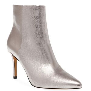 NEW Steven New York Silver Lizziey Pointed Toe Bootie, Size 10, Metallic Foil